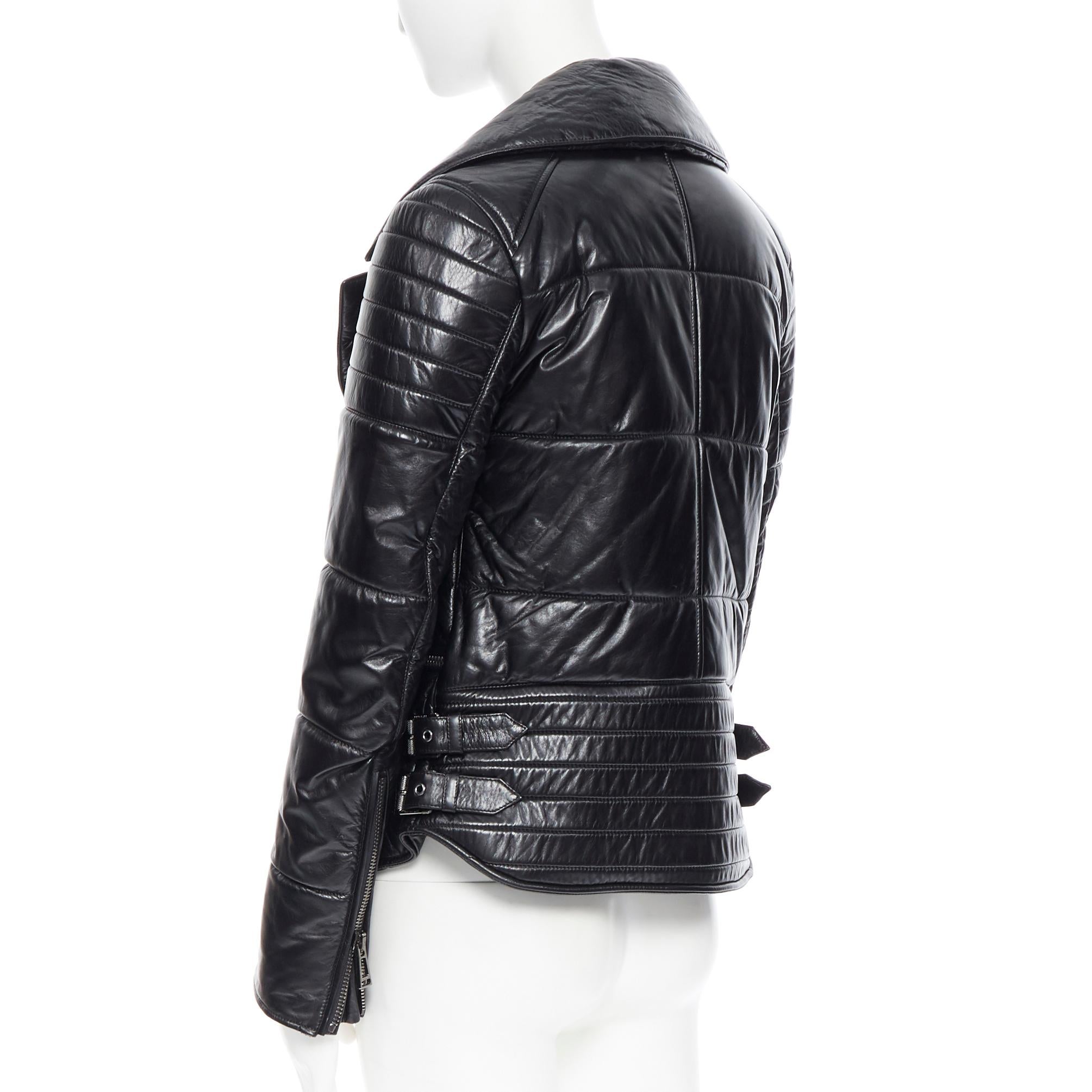 BELSTAFF 100% black leather motorcycle asymmetric zip padded winter jacket FR40 1