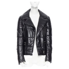 BELSTAFF 100% black leather motorcycle asymmetric zip padded winter jacket FR40