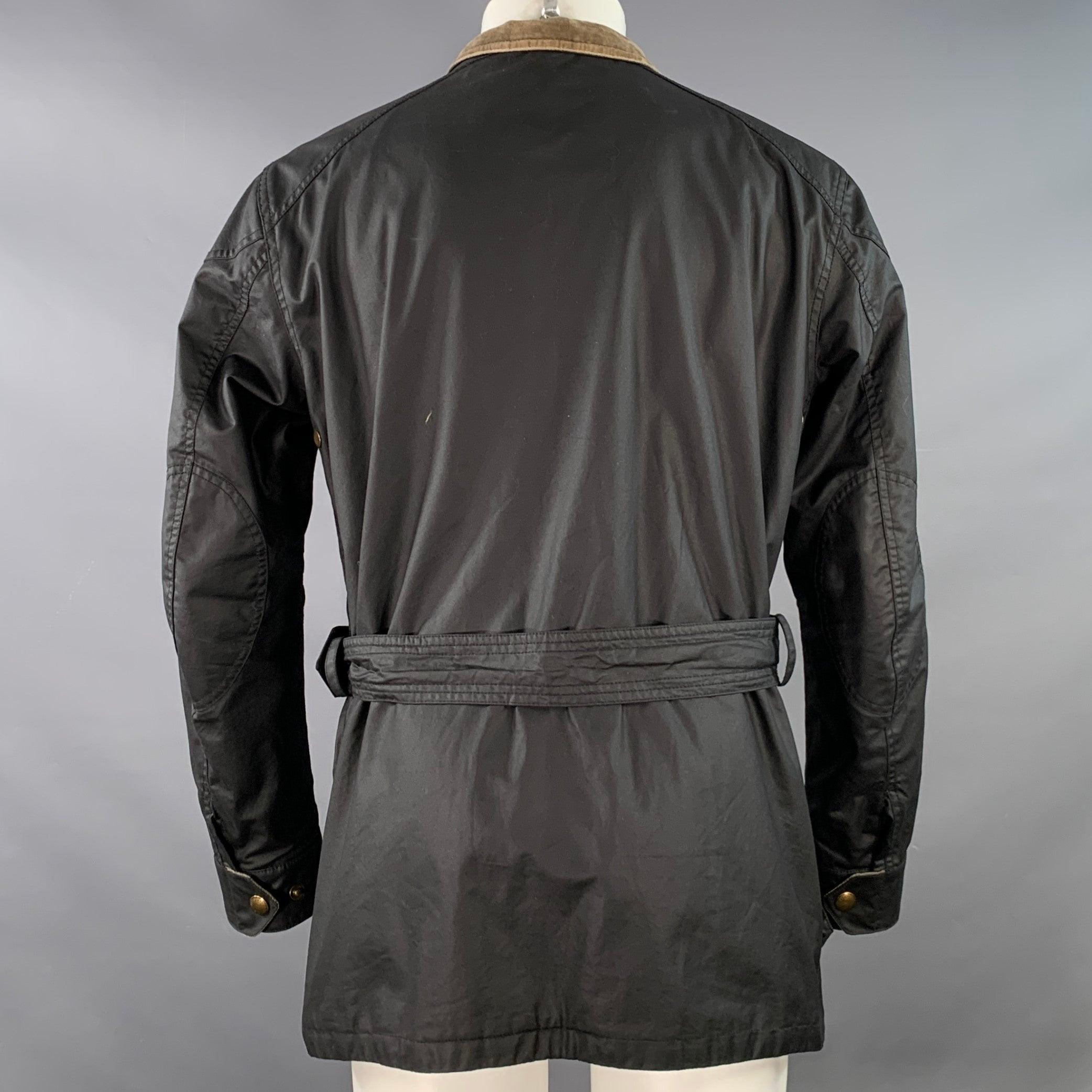 Noir Belstaff 2012 Roadmaster Size M Black Waxed Cotton Zip Snaps Jacket en vente