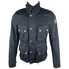 BELSTAFF 36 Navy Cotton Zip & Snaps High Collar Jacket