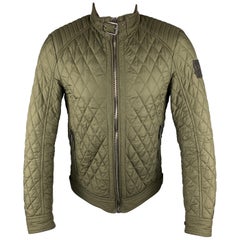 Used BELSTAFF 36 Olive Quilted Polyester Zip Up Motorcycle Jacket