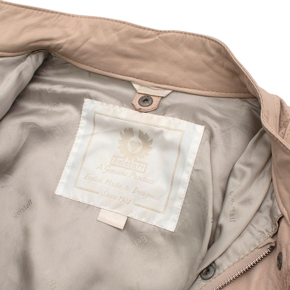 Belstaff Beige Leather Trialmaster Belted Jacket - Size US 8 In Excellent Condition For Sale In London, GB