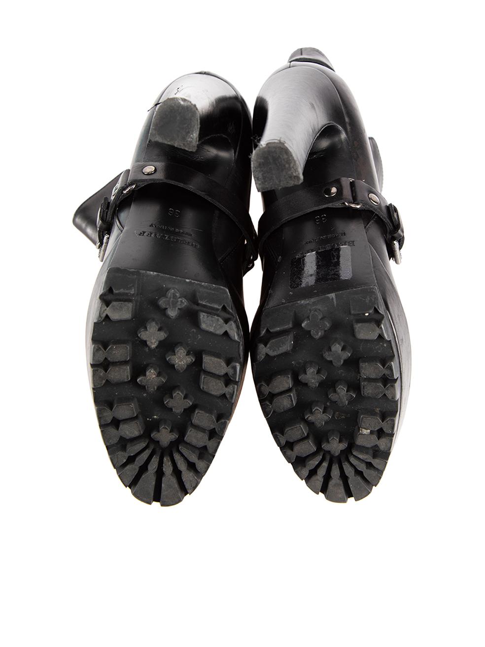 Women's Belstaff Black Leather Buckle Strap Boots Size IT 36 For Sale