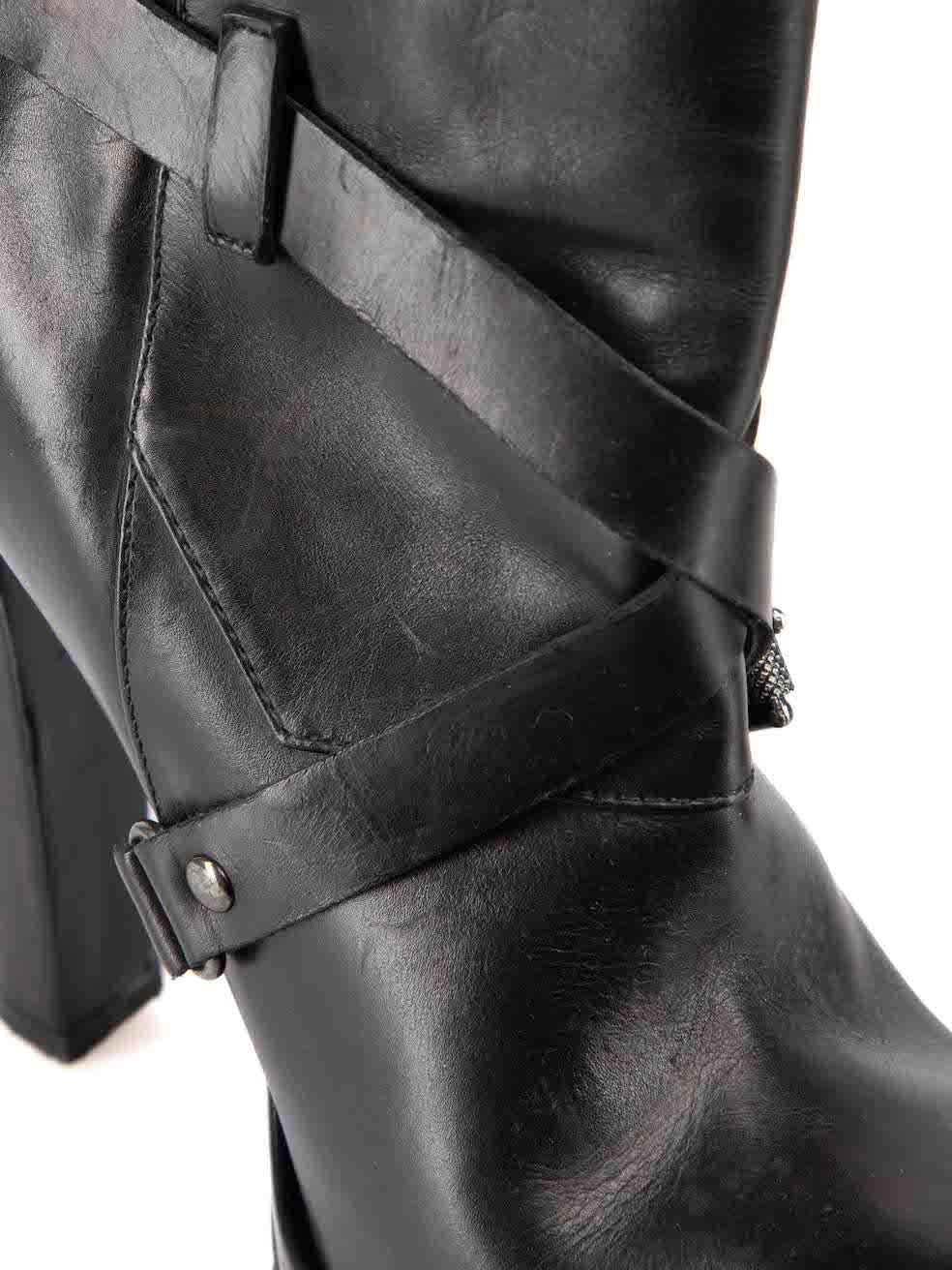 Belstaff Black Leather Buckle Strap Boots Size IT 36 For Sale 2