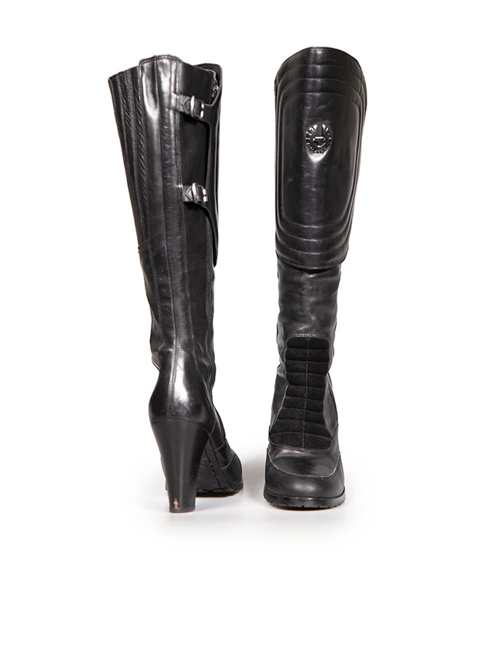 Belstaff Black Leather Logo Buckled Knee Boots Size IT 39 In Good Condition For Sale In London, GB