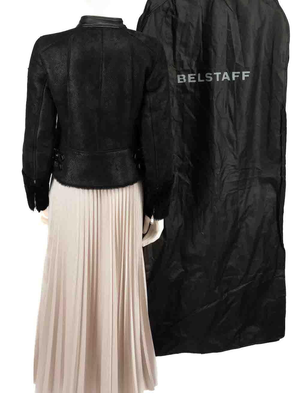 Belstaff Black Shearling Suede Biker Jacket Size M In Good Condition For Sale In London, GB