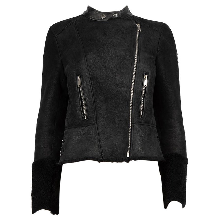 Belstaff Black Shearling Suede Biker Jacket Size M