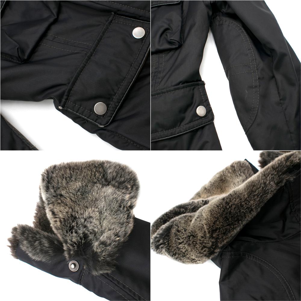 Women's Belstaff Black Waterproof Jacket w/ Fur Collar and Cuffs - Size US 0-2 For Sale