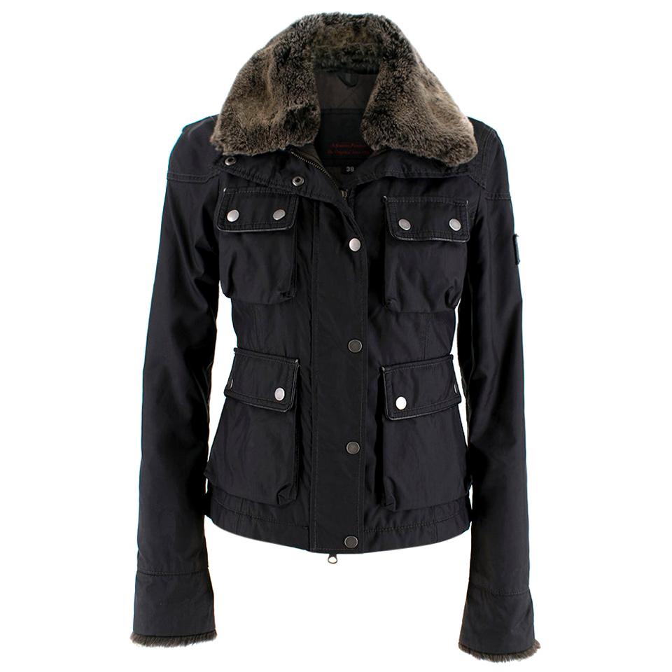 Belstaff Black Waterproof Jacket w/ Fur Collar and Cuffs - Size US 0-2 For Sale