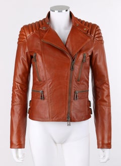 BELSTAFF c.2013 "Sydney" Molasses marron asymétrique blouson moto en cuir matelassé