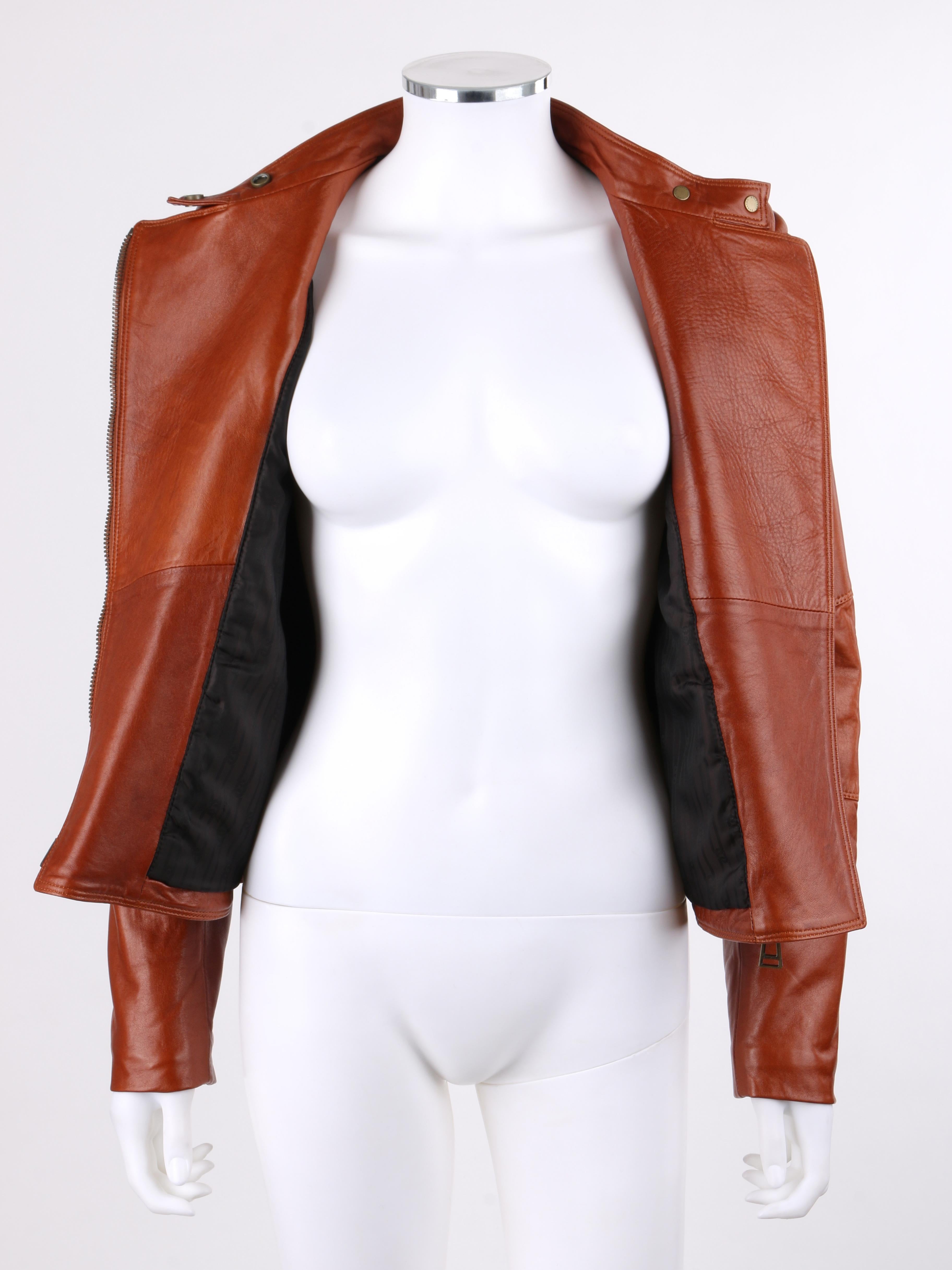 BELSTAFF c.2013 “Sydney” Molasses Brown Asymmetrical Quilted Leather Moto Jacket In Excellent Condition In Thiensville, WI