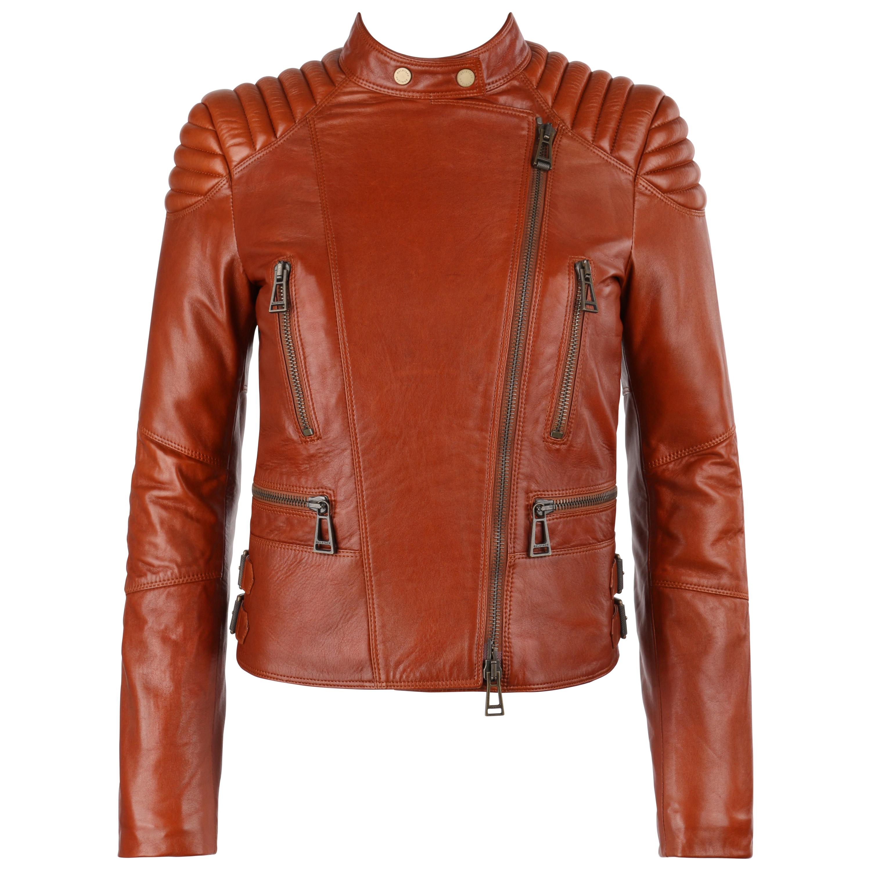 BELSTAFF c.2013 “Sydney” Molasses Brown Asymmetrical Quilted Leather Moto Jacket