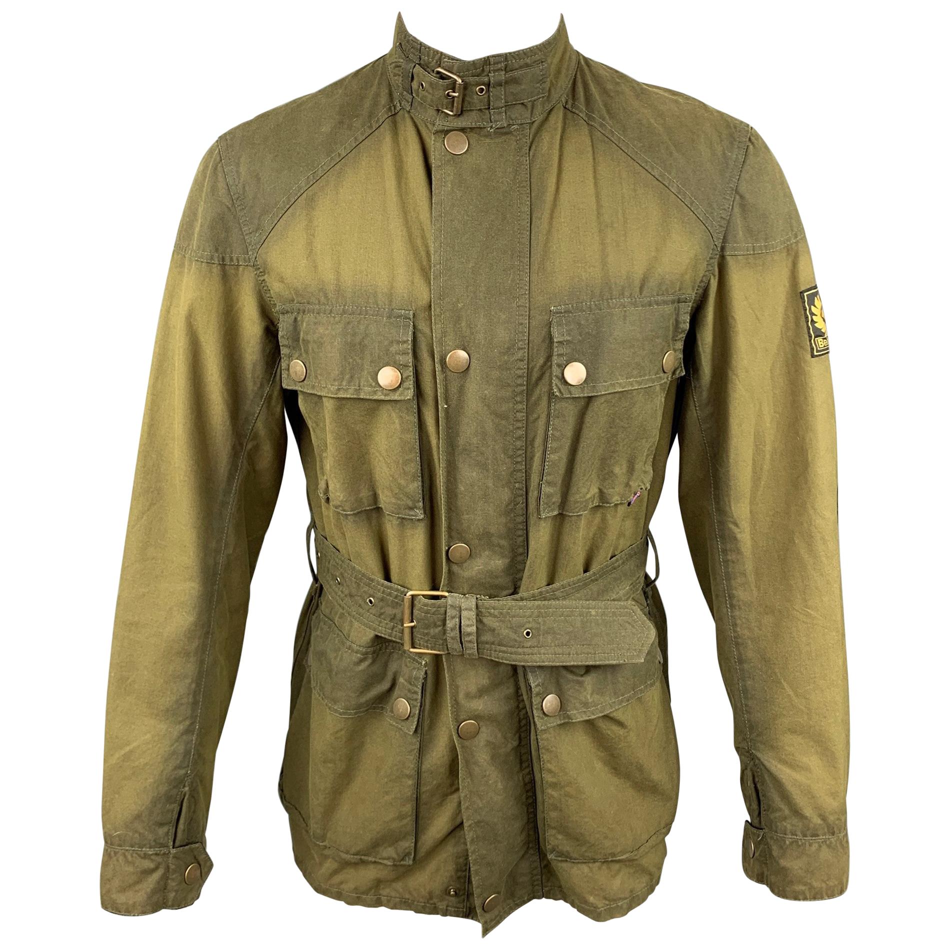BELSTAFF Gold Label Size S Olive Coated Cotton Belted Parka Jacket at  1stDibs