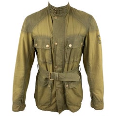 BELSTAFF Gold Label Size S Olive Coated Cotton Belted Parka Jacket