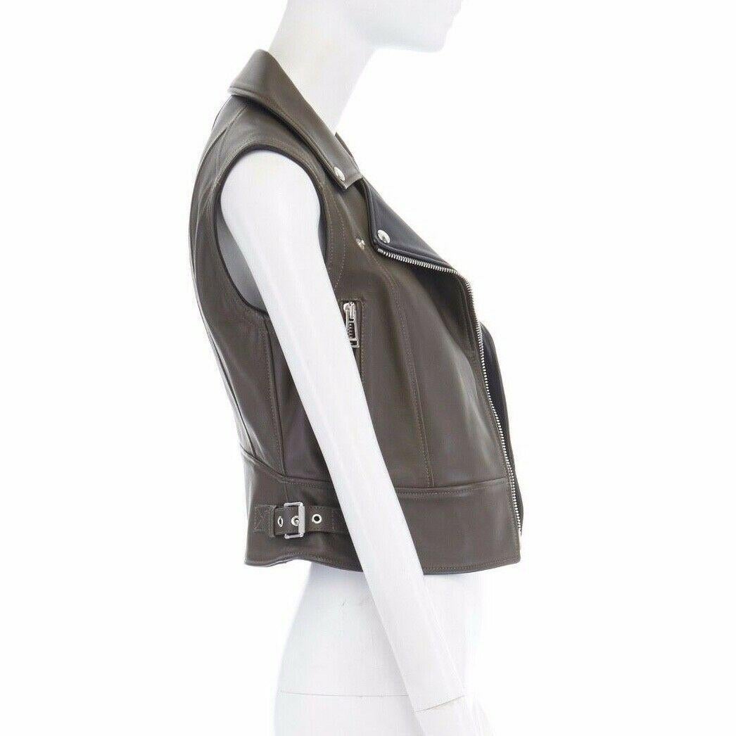 Gray BELSTAFF khaki green black leather silver hardware biker vest FR36 US2 XS