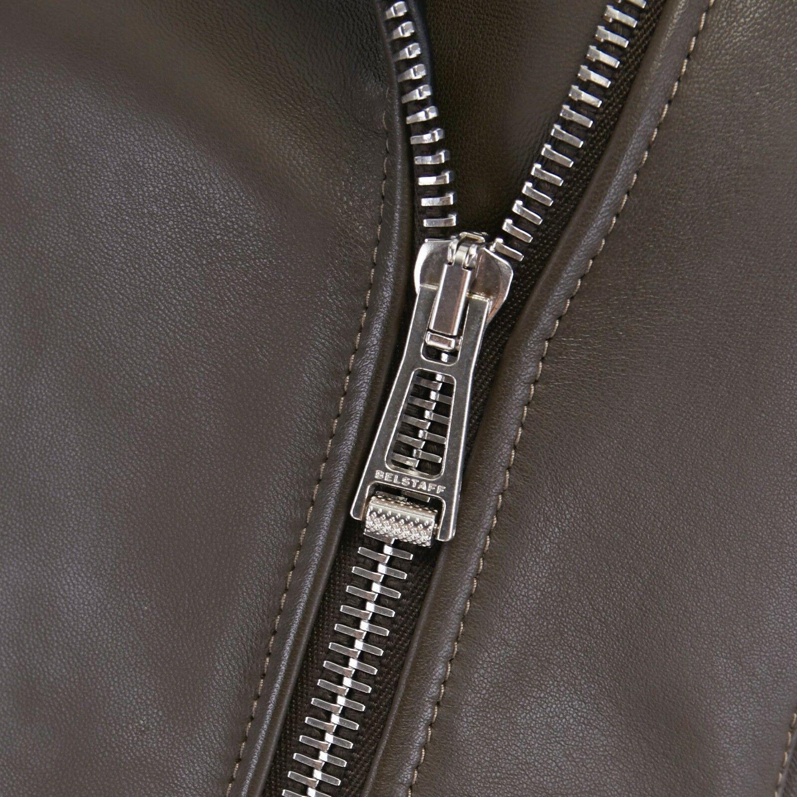 BELSTAFF khaki green black leather silver hardware biker vest FR36 US2 XS 1