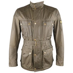 Used BELSTAFF L Olive Waxed Cotton Snap Pockets ROADMASTER Jacket