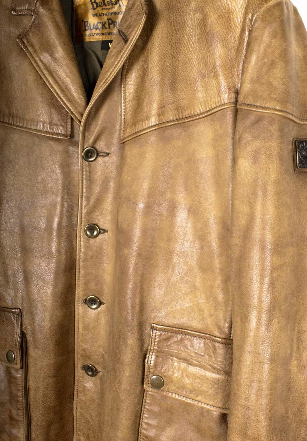 Marrone Belstaff Uomo Giacca Nero Principe in Pelle Pesante Taglia M.L.A. in vendita