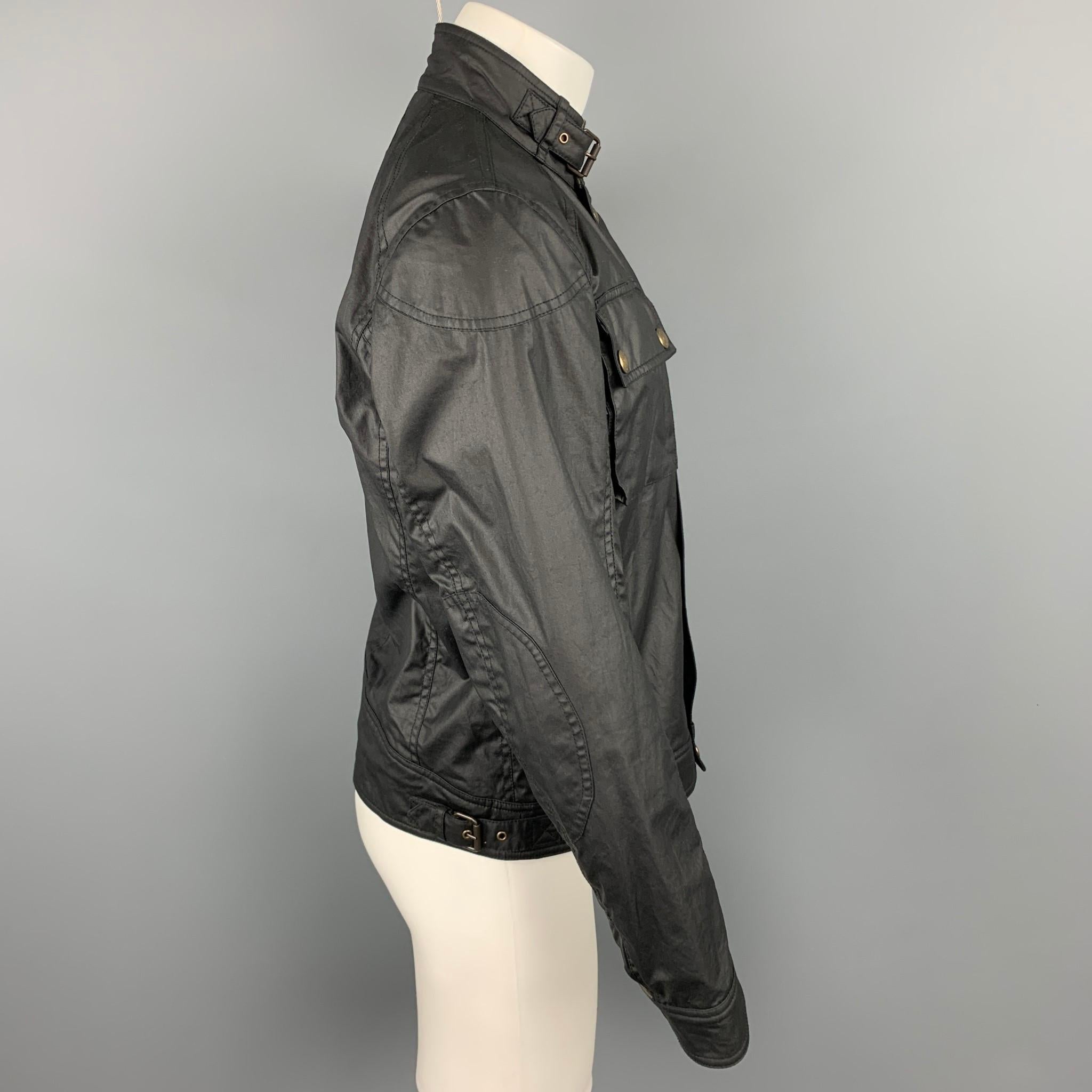 BELSTAFF Racemaser 1981 Size 38 Black Coated Cotton Zip & Snaps Jacket In Good Condition In San Francisco, CA