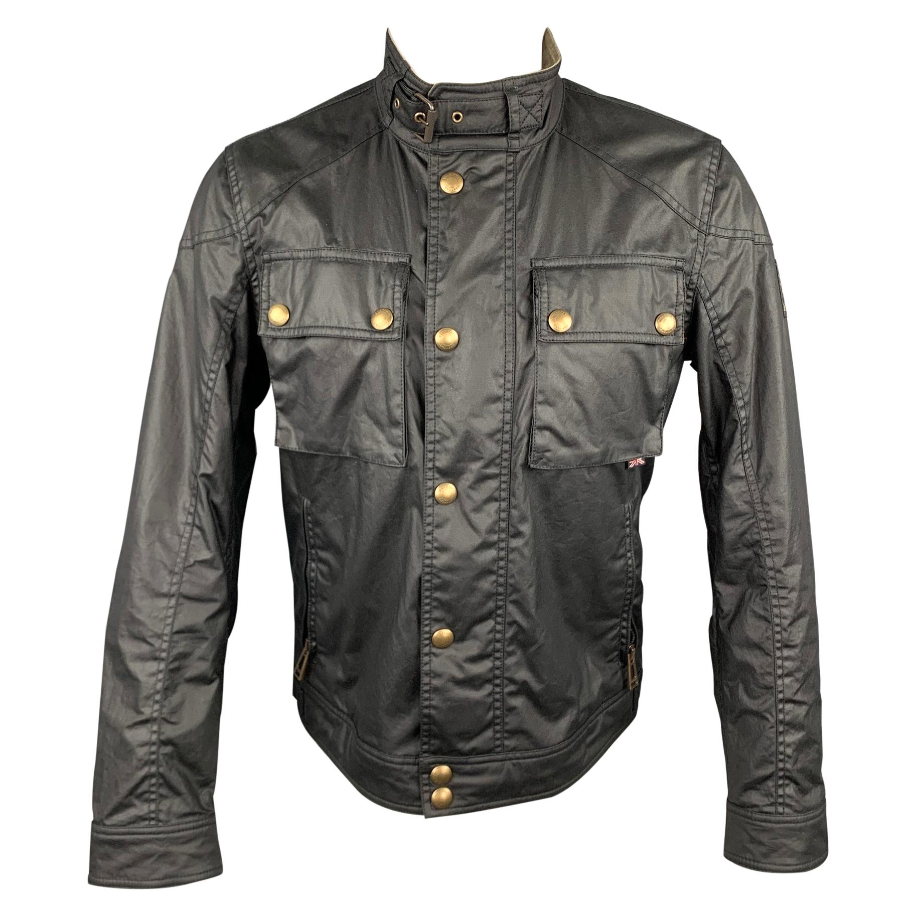 BELSTAFF Racemaser 1981 Size 38 Black Coated Cotton Zip and Snaps Jacket at  1stDibs