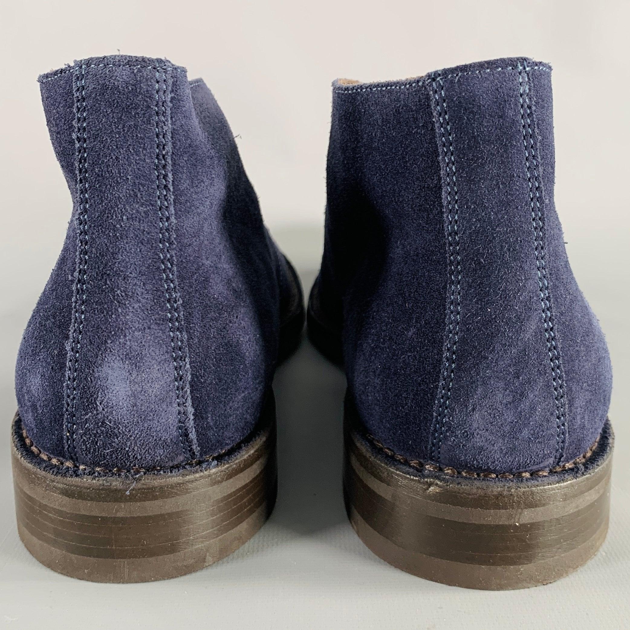 Gray BELSTAFF Size 12 Navy Suede Leather Lace-Up Boots For Sale