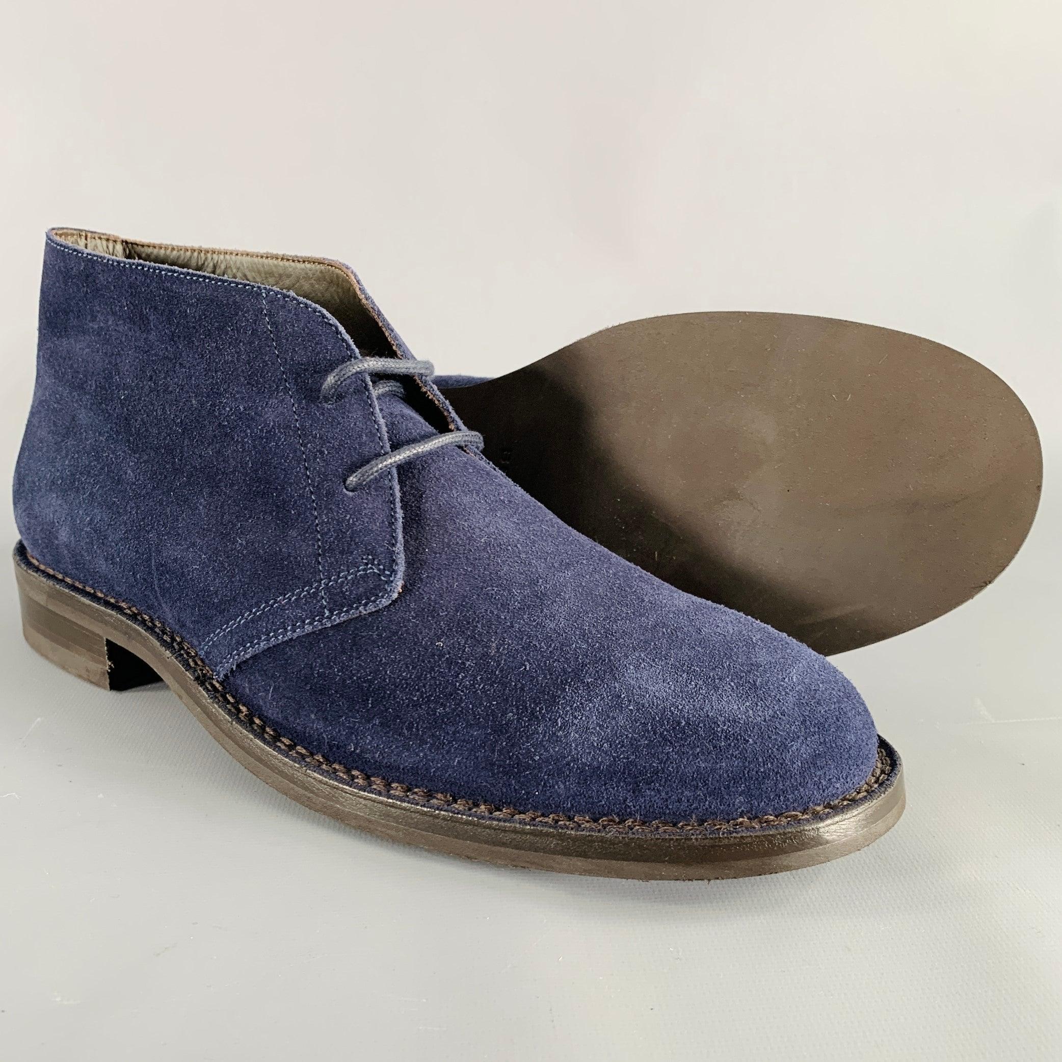 Men's BELSTAFF Size 12 Navy Suede Leather Lace-Up Boots For Sale