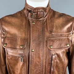BELSTAFF Size 36 Brown Antique Leather High Collar Motorcycle Jacket