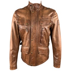 BELSTAFF Size 36 Brown Antique Leather High Collar Motorcycle Jacket