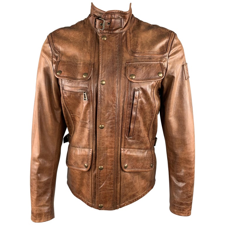 BELSTAFF Size 36 Brown Antique Leather High Collar Motorcycle Jacket at