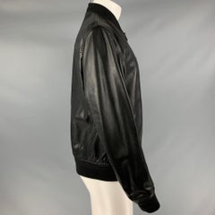 BELSTAFF Size 38 Black Leather Ribbed Collar Jacket