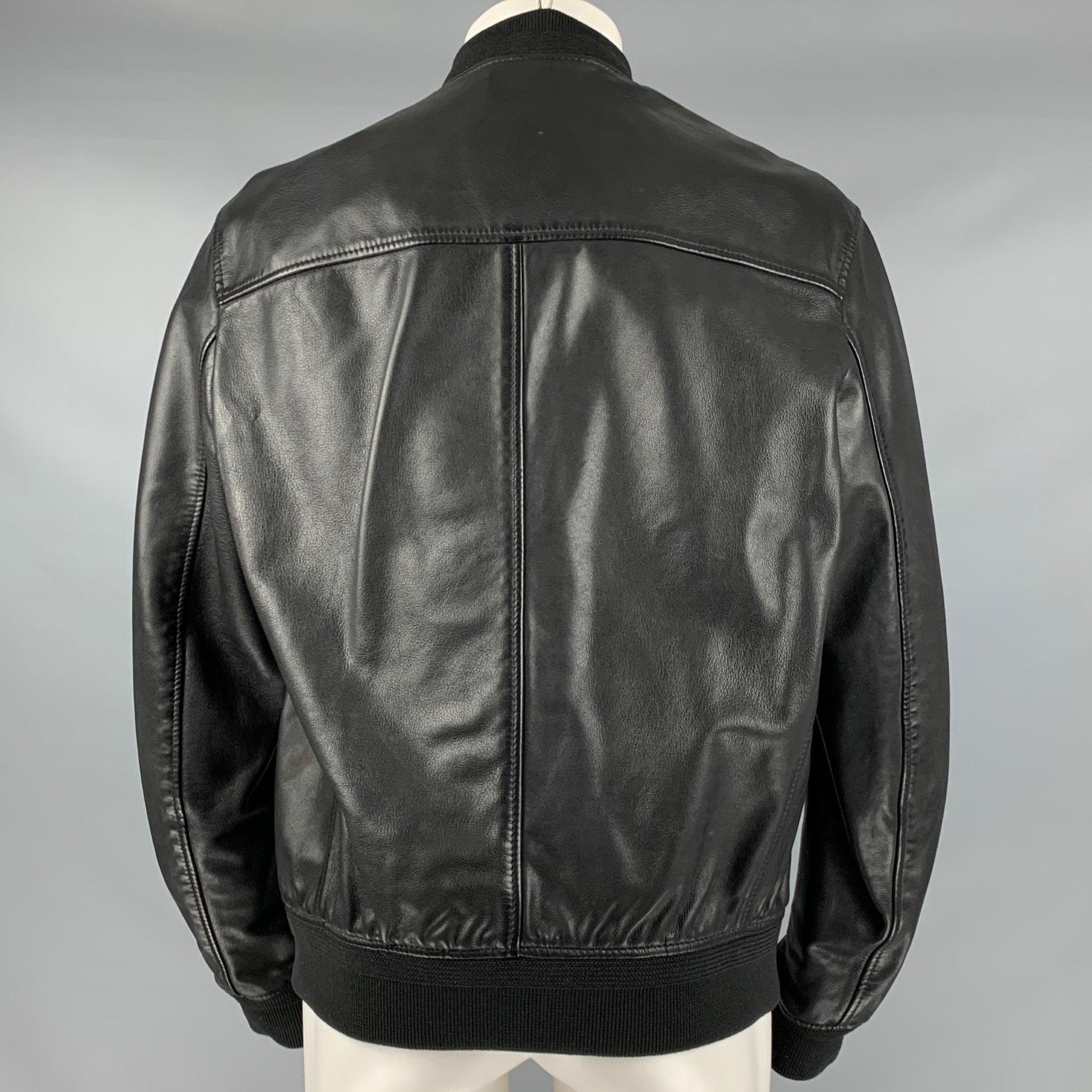BELSTAFF Size 38 Black Leather Ribbed Collar Jacket In Excellent Condition In San Francisco, CA