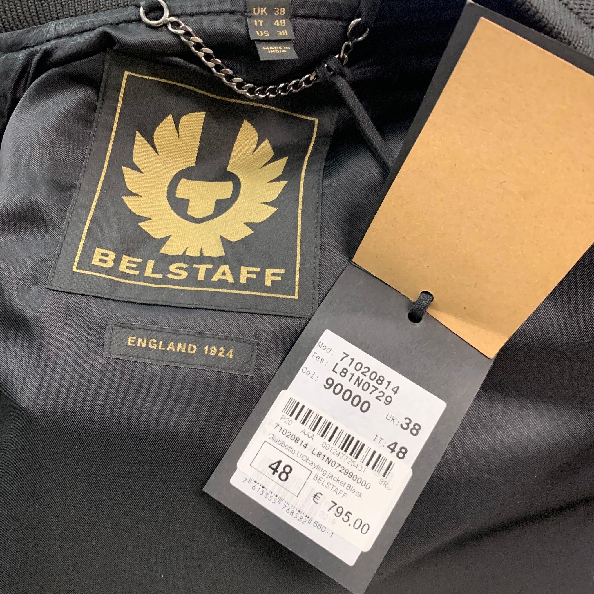 Men's BELSTAFF Size 38 Black Leather Ribbed Collar Jacket