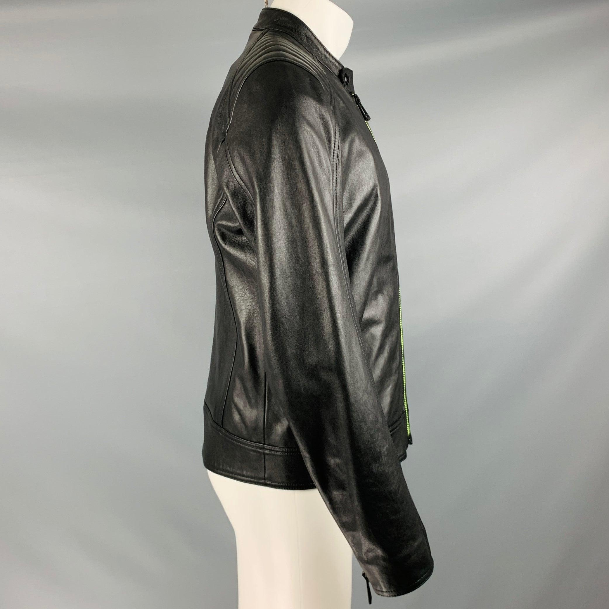 BELSTAFF Size 38 -Flash V Racer- Black Green Leather Biker Jacket In Excellent Condition For Sale In San Francisco, CA