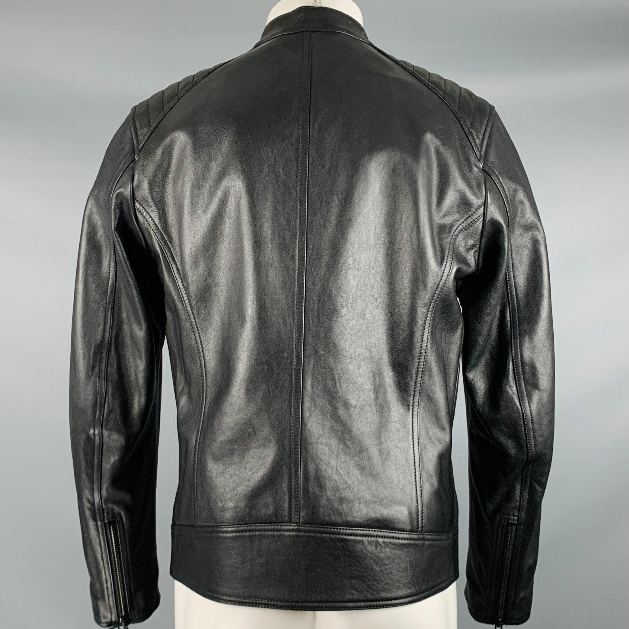 Men's BELSTAFF Size 38 -Flash V Racer- Black Green Leather Biker Jacket For Sale