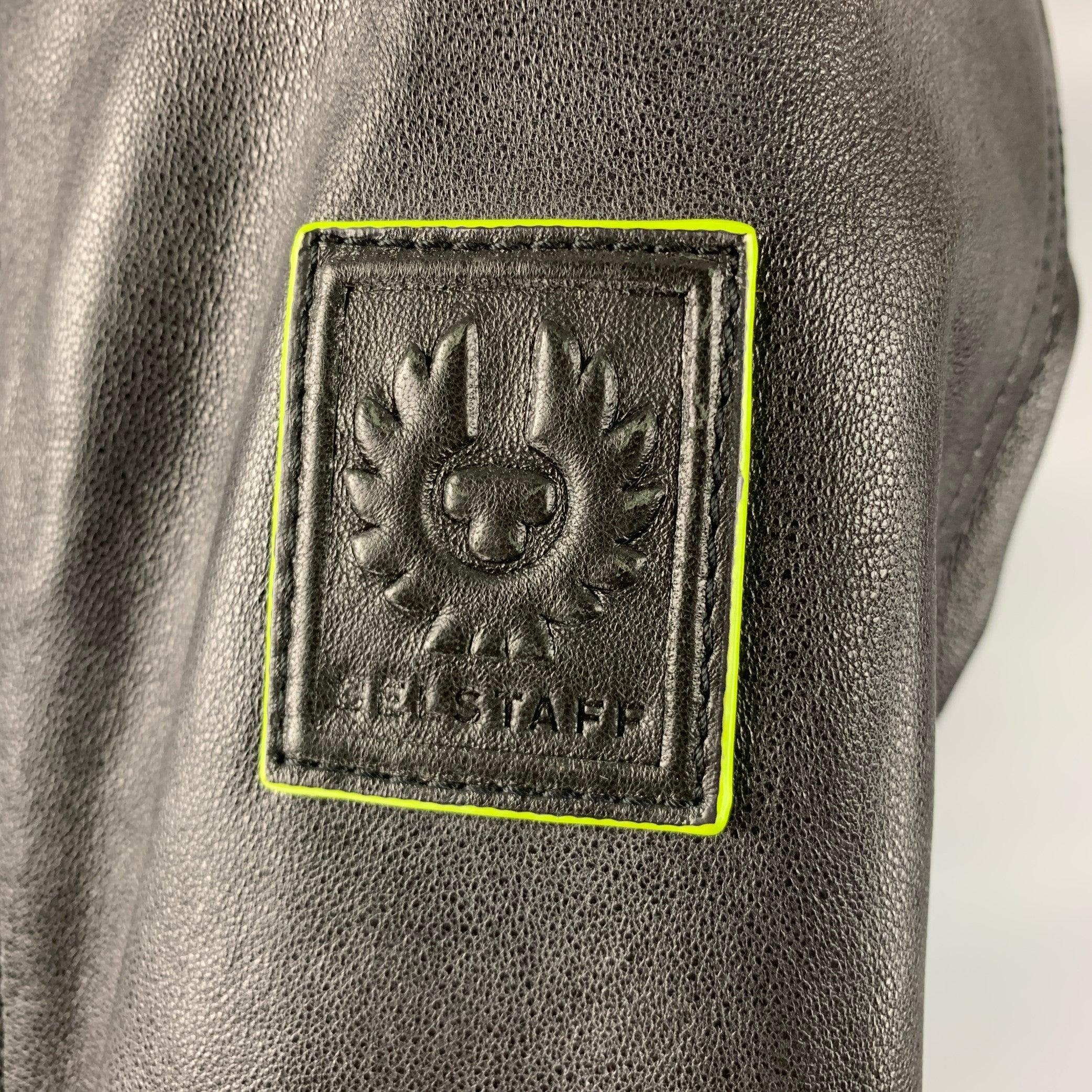 BELSTAFF Size 38 -Flash V Racer- Black Green Leather Biker Jacket For Sale 1