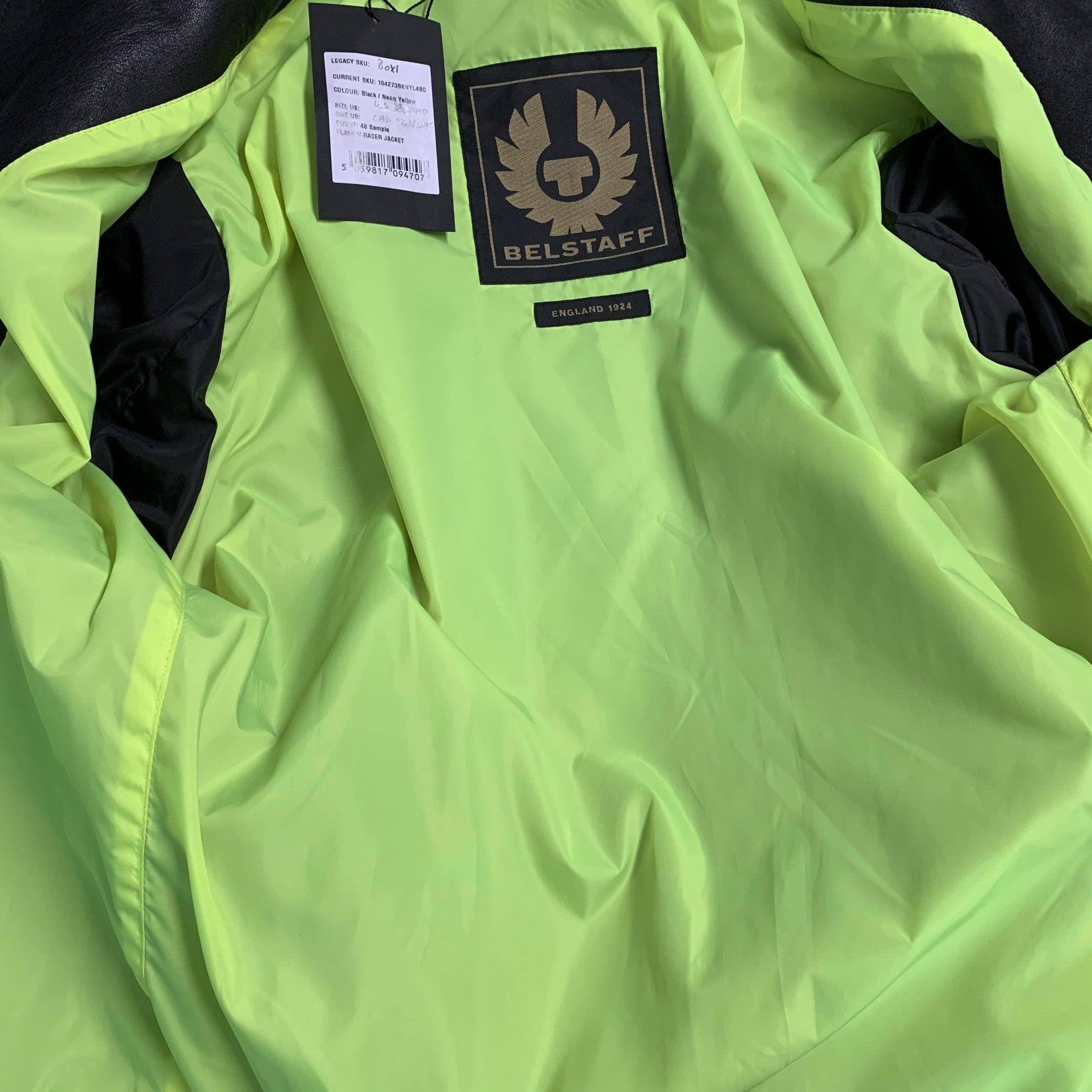 BELSTAFF Size 38 -Flash V Racer- Black Green Leather Biker Jacket For Sale 2