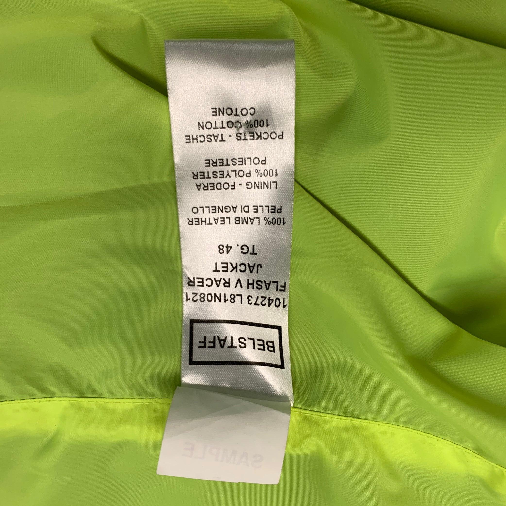 BELSTAFF Size 38 -Flash V Racer- Black Green Leather Biker Jacket For Sale 4