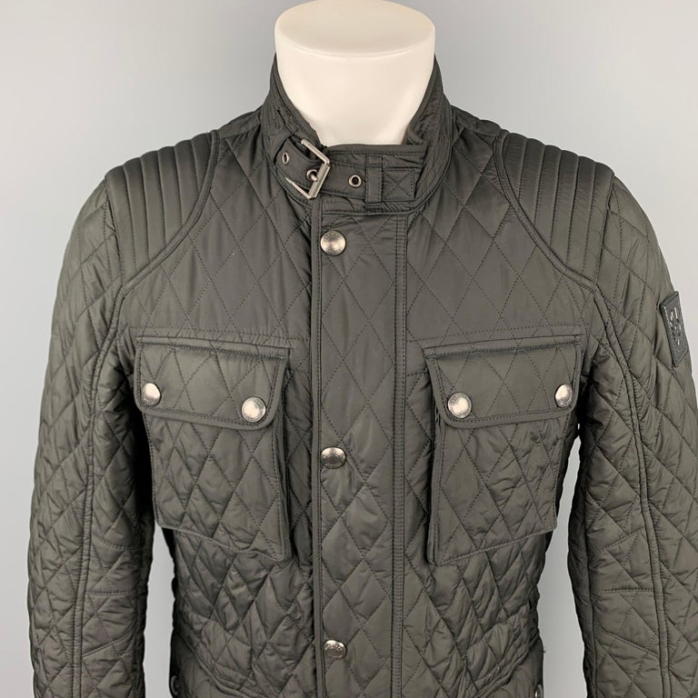BELSTAFF Size 40 Black Quilted Polyester Zip and Snaps Jacket at 1stDibs