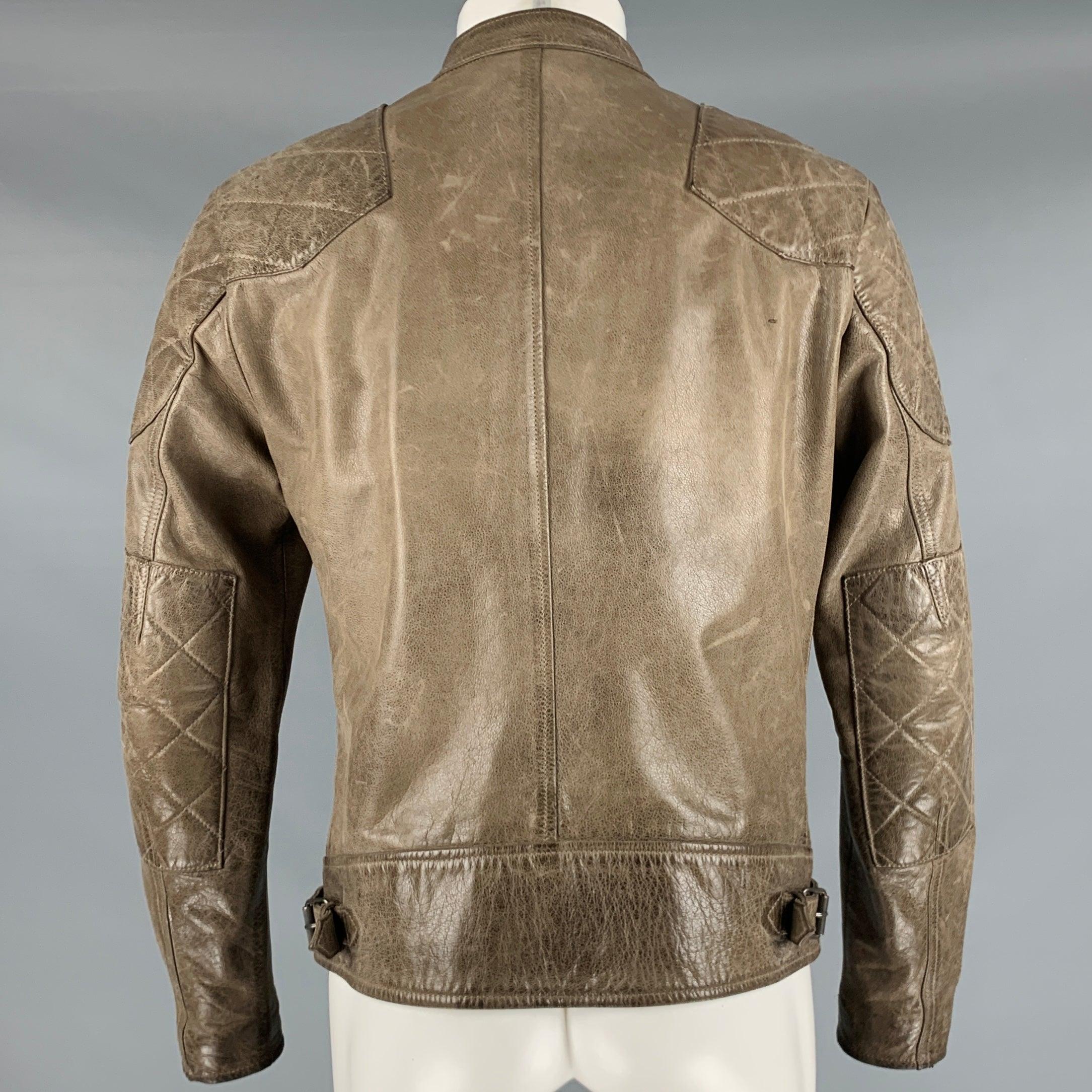 BELSTAFF Size 40 Grey Taupe Quilted Leather Motorcycle Jacket In Good Condition For Sale In San Francisco, CA