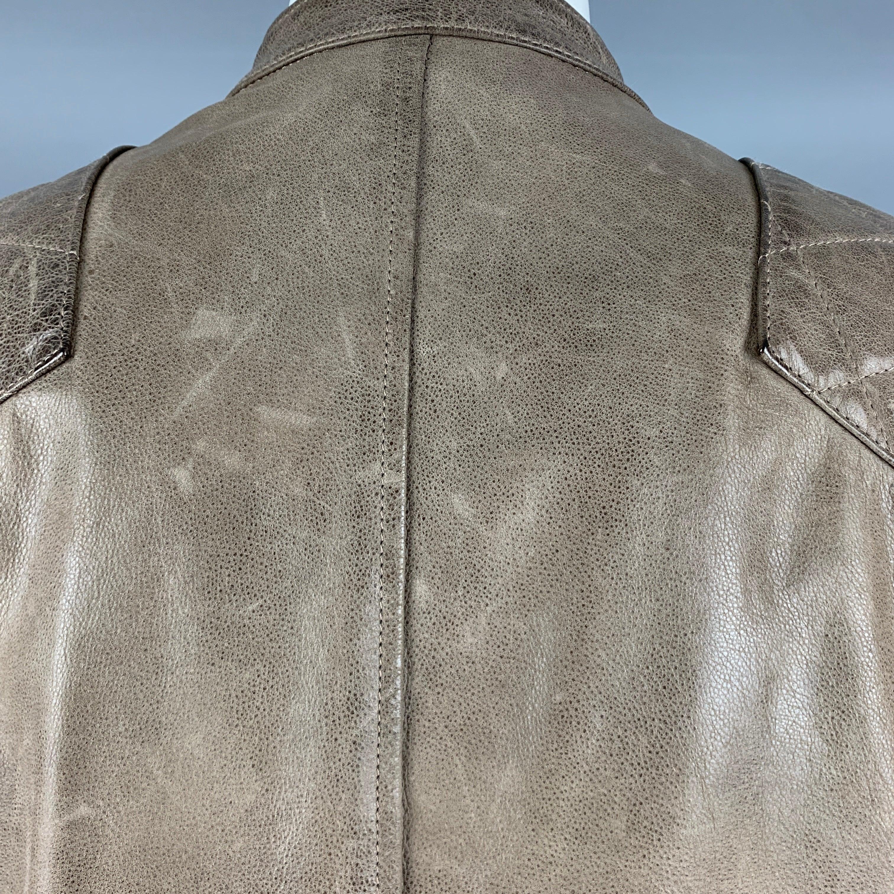 BELSTAFF Size 40 Grey Taupe Quilted Leather Motorcycle Jacket For Sale 1