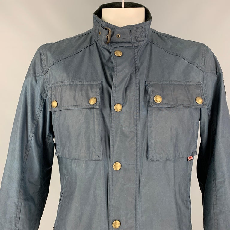 BELSTAFF Size 44 Blue Cotton Zip Up and Snaps Racemaster1981 Jacket at  1stDibs