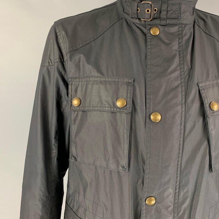 BELSTAFF Size 44 Navy Coated Cotton Utility Jacket For Sale at 1stDibs