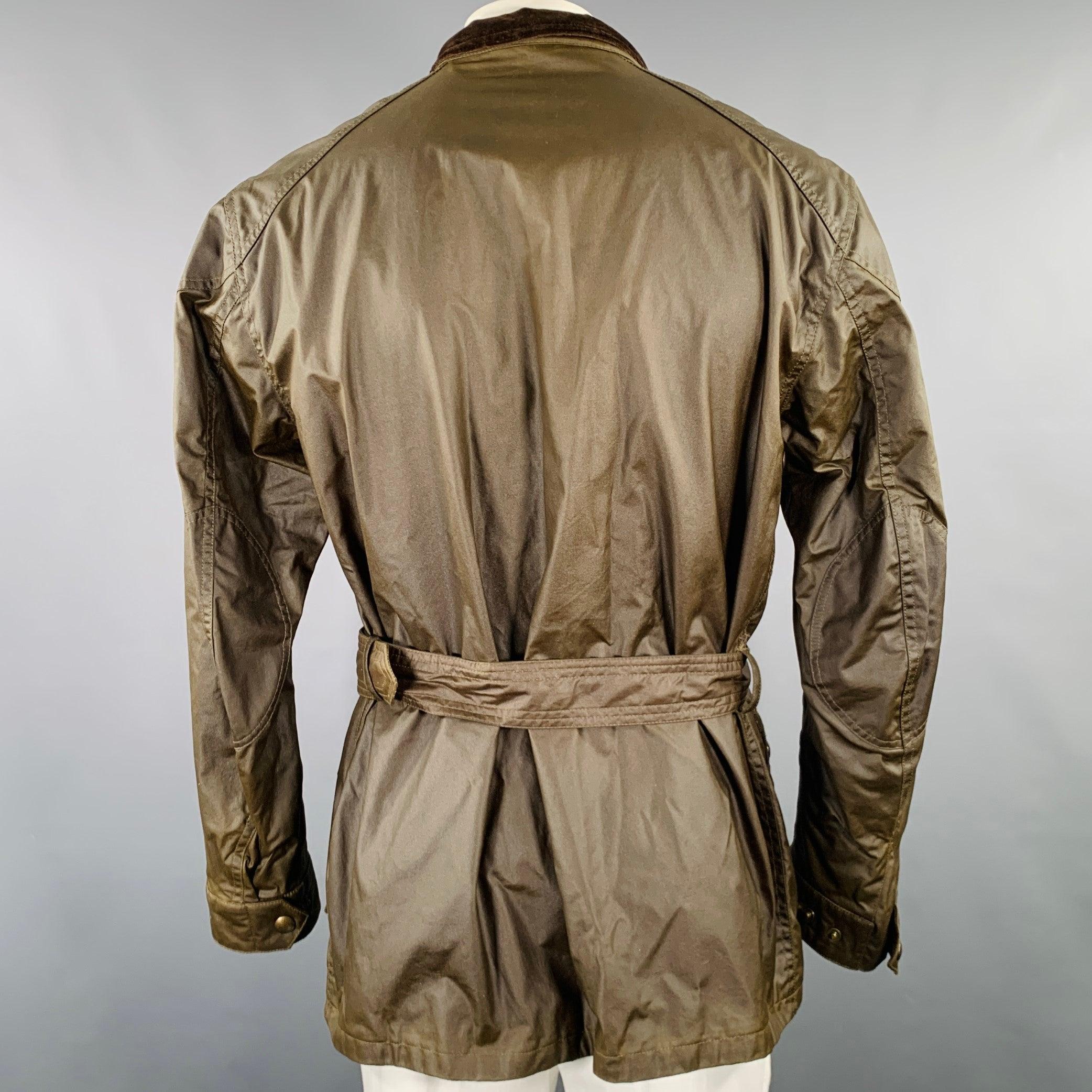 Brown BELSTAFF Size 44 -Trialmaster- Olive Waxed Cotton Belted Jacket