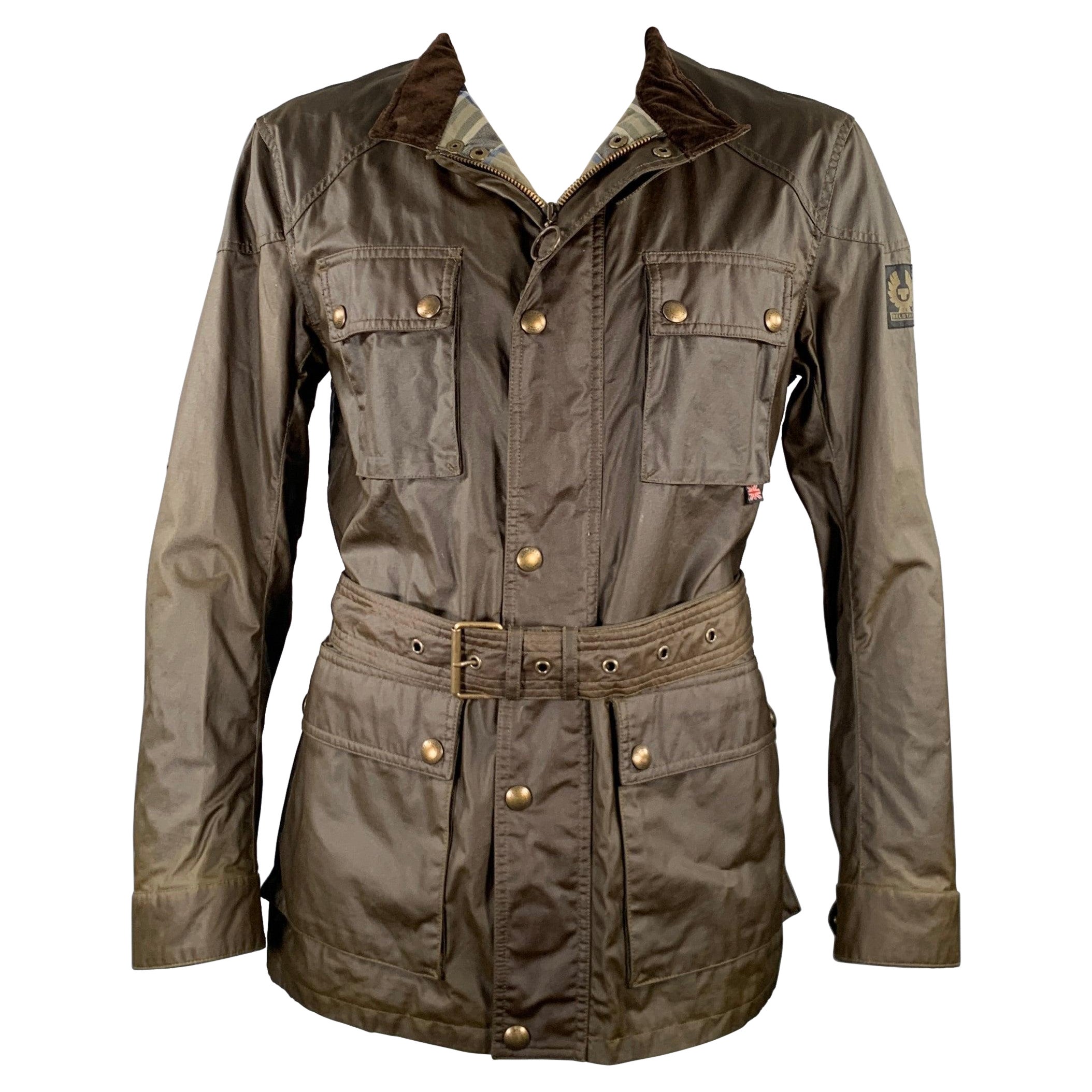 BELSTAFF Size 44 -Trialmaster- Olive Waxed Cotton Belted Jacket