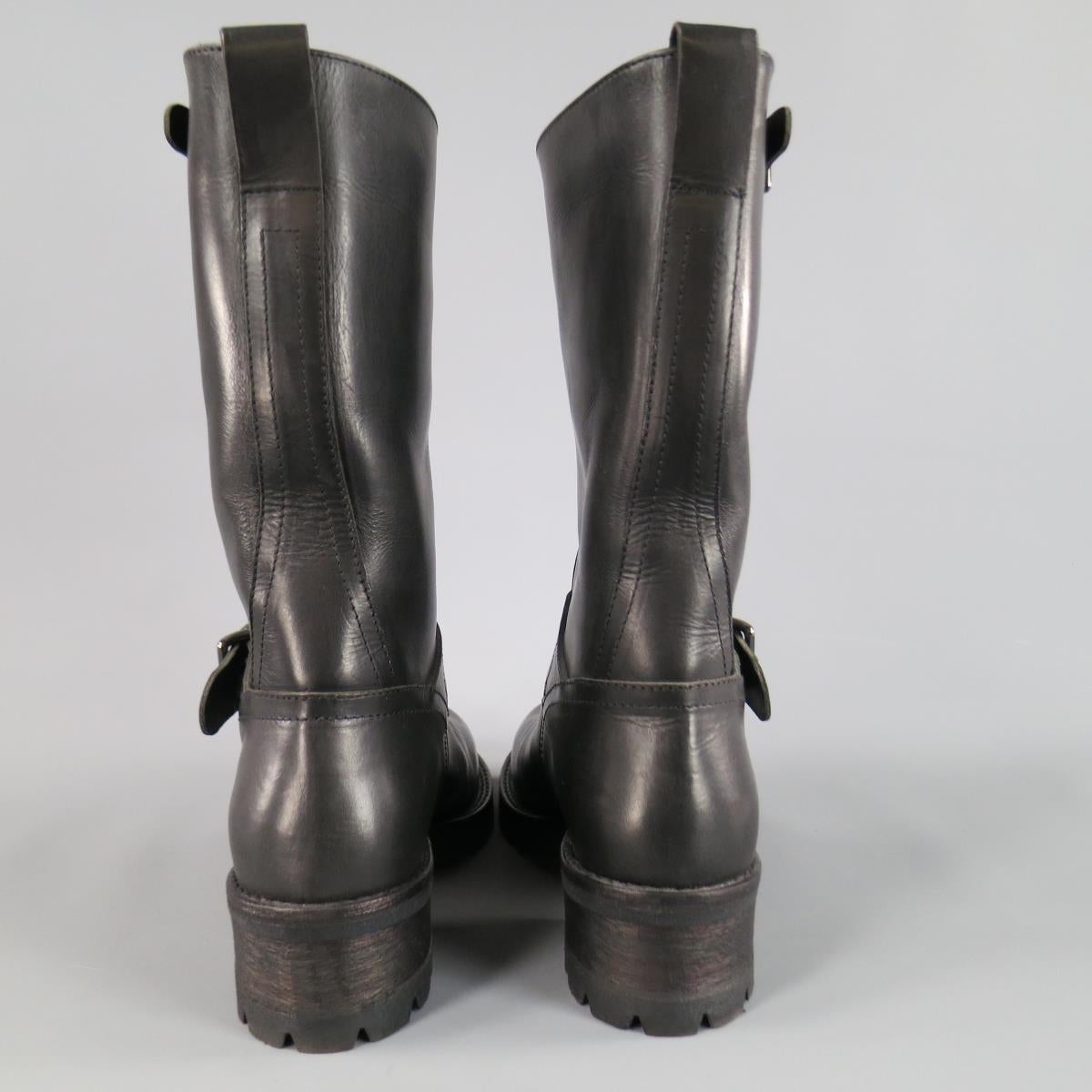 BELSTAFF Size 7 Black Leather FULHAM MOTO Biker Boots In Excellent Condition For Sale In San Francisco, CA