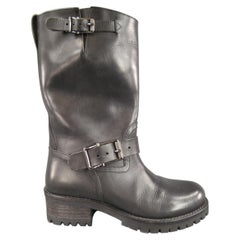 BELSTAFF Talla 7 Botas moteras FULHAM MOTO de cuero negro