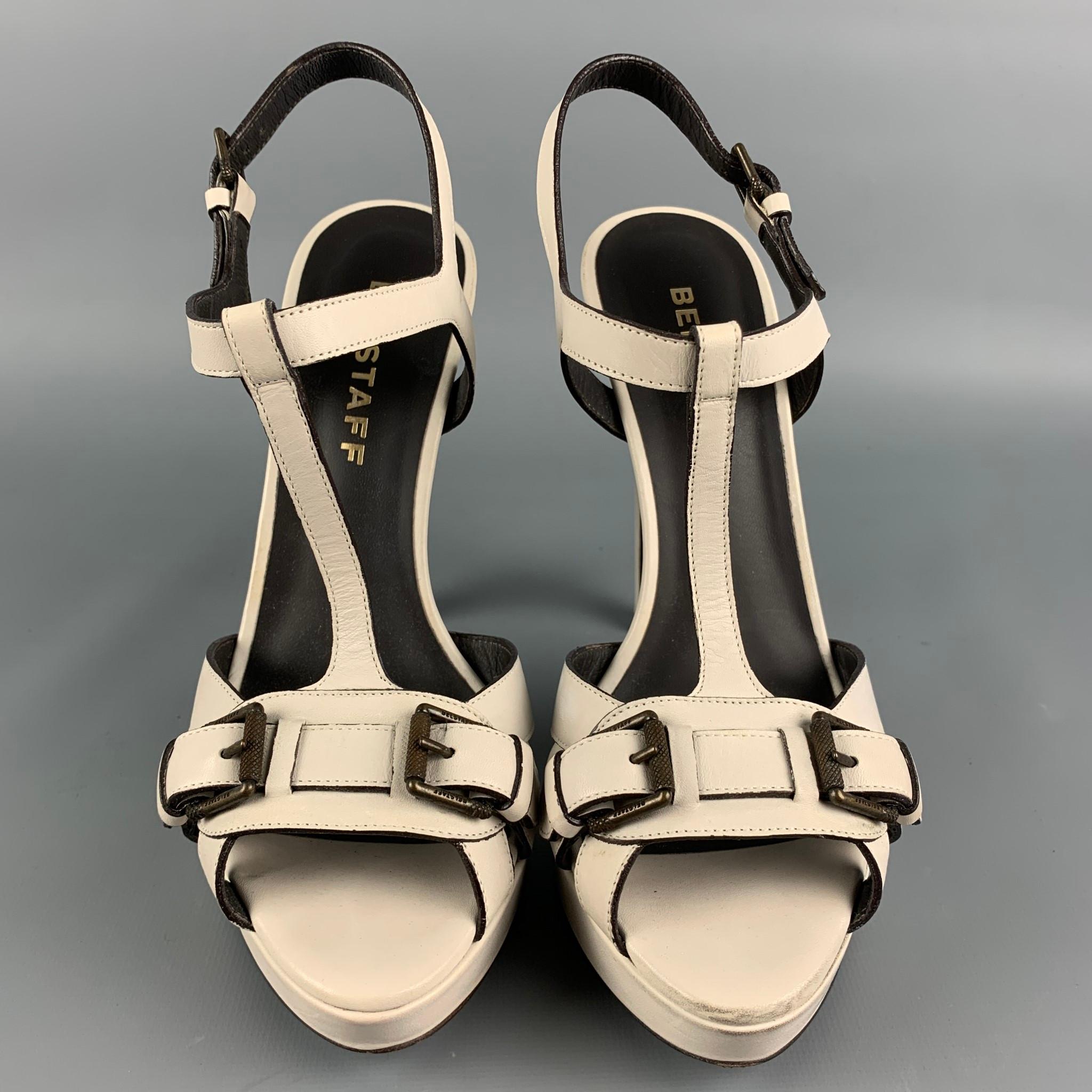 Beige BELSTAFF Size 8 Bone Leather T-strap Platform Sandals