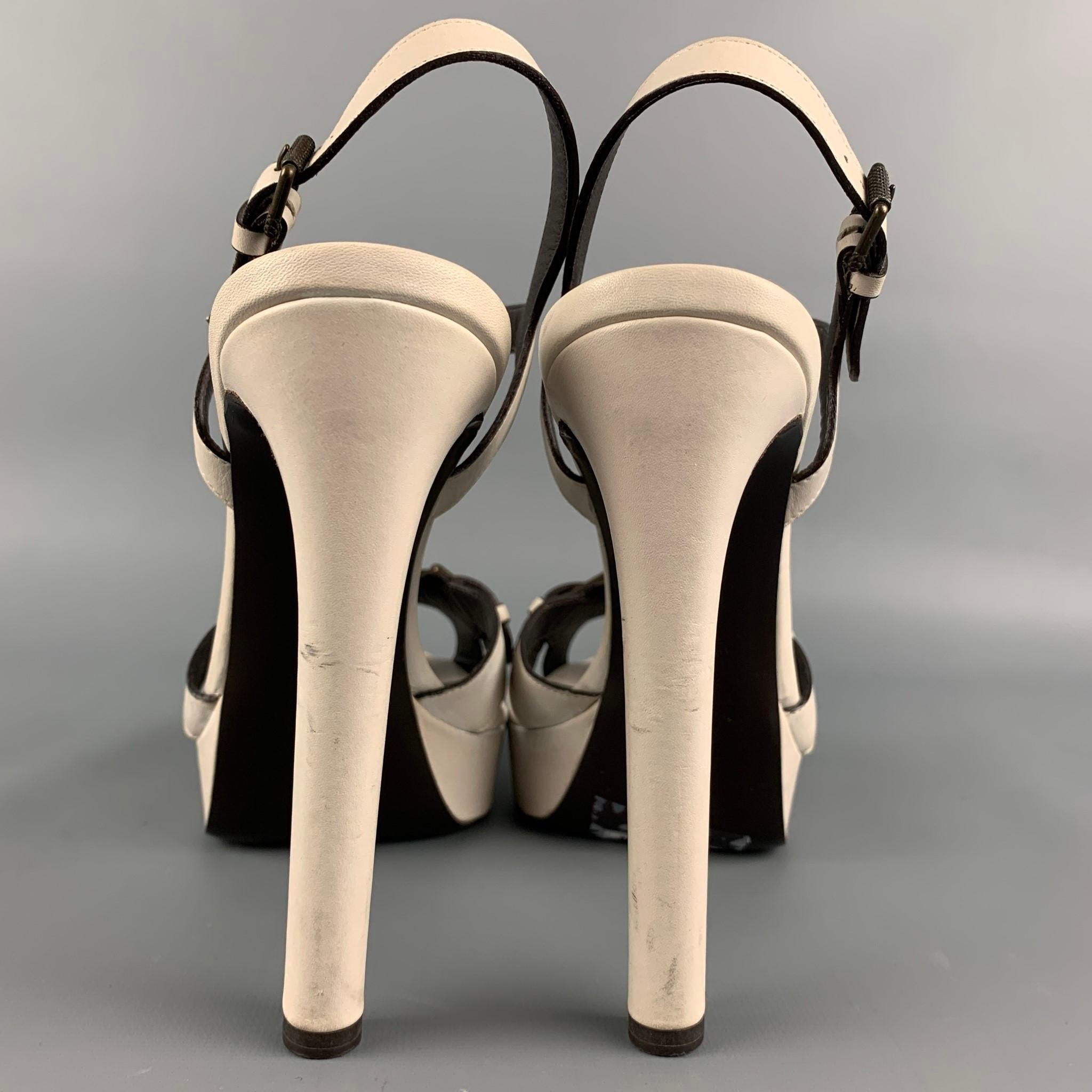 BELSTAFF Size 8 Bone Leather T-strap Platform Sandals In Good Condition In San Francisco, CA