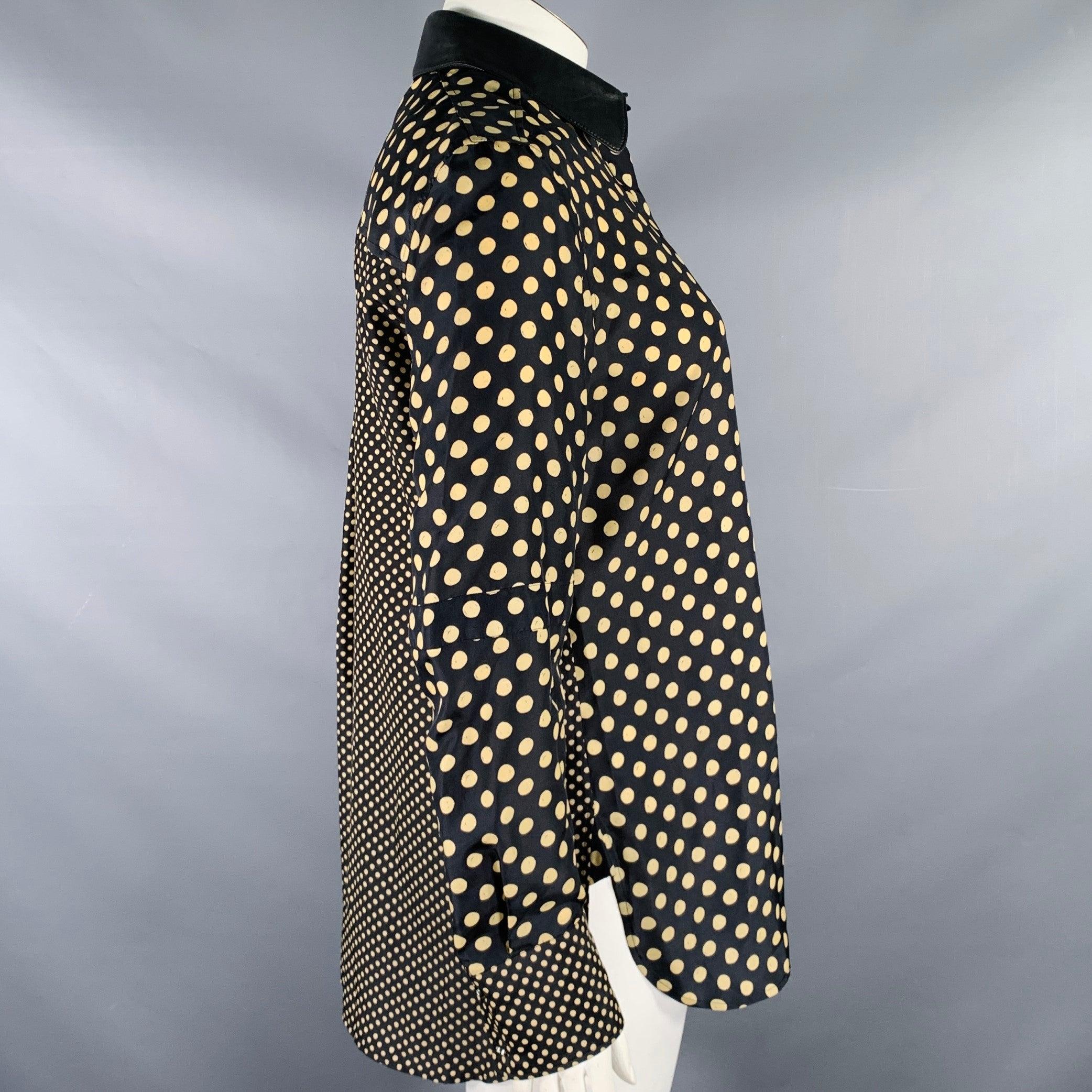 Women's BELSTAFF Size L Black Khaki Polka Dot Leather Collar Button Up Shirt For Sale
