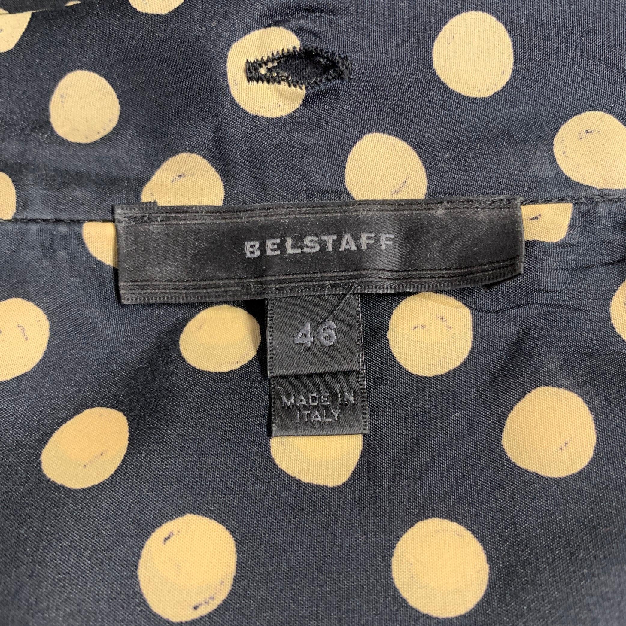 BELSTAFF Size L Black Khaki Polka Dot Leather Collar Button Up Shirt For Sale 3